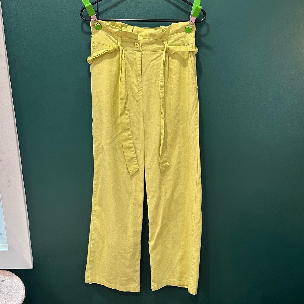 New Look Pale Yellow Linen-Blend Pants